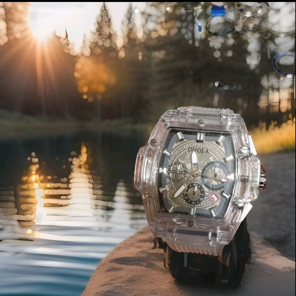 Transparent Clear Men Unisex Watch Skeleton Tonneau Hollow Fashion ONOLA Quartz